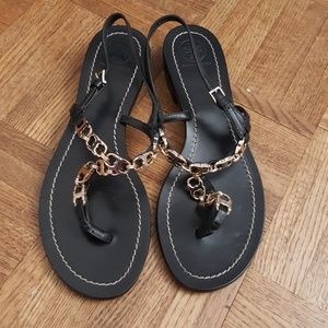 Tory Burch Gemini Black Link Gold Sandals
